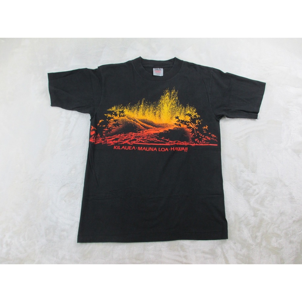 VINTAGE Oneita Shirt Mens Large Black Kilauea Mauna Loa Hawaii Single Stitch*